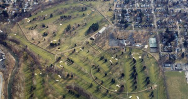 Ariel view of the Octagon Earthworks in Newark.