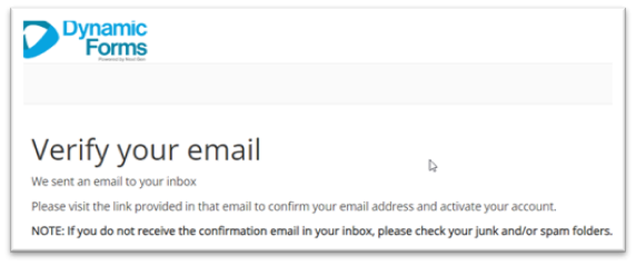 Screenshot of Dynamic Forms instructions with heading "Verify your email."