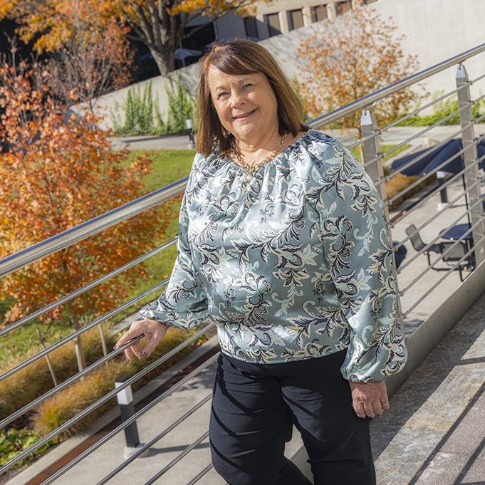 Portrait of Jodie Wheeler standing outside on the campus of Ohio State Newark.