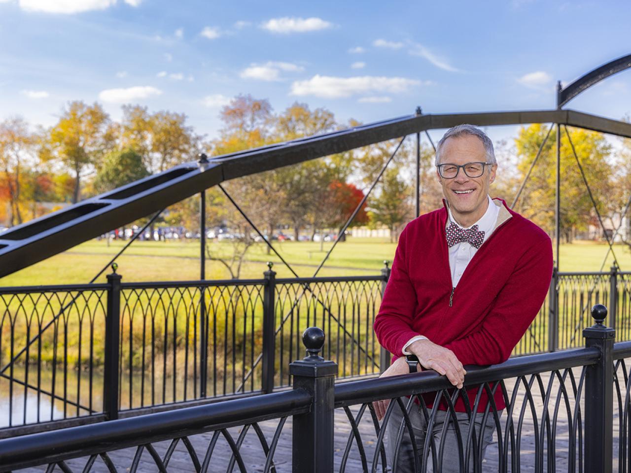 Portrait of Dean/Director William L. MacDonald in front of McConnell Hall.