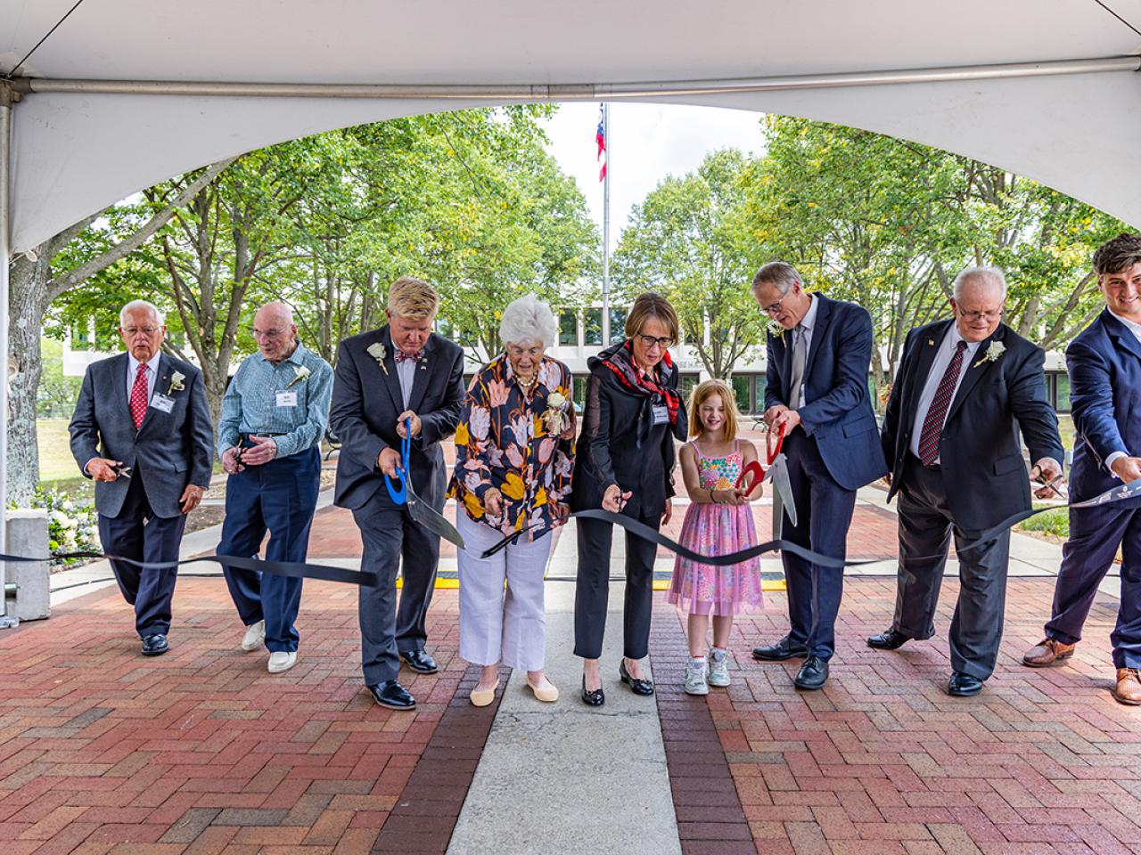 Louella Reese, Sarah Wallace Reese, COTC President John Berry, Ohio State Newark Dean Bill MacDonald cut the ribbon at the ribbon cutting ceremony of the newly renovated Hodges Hall.