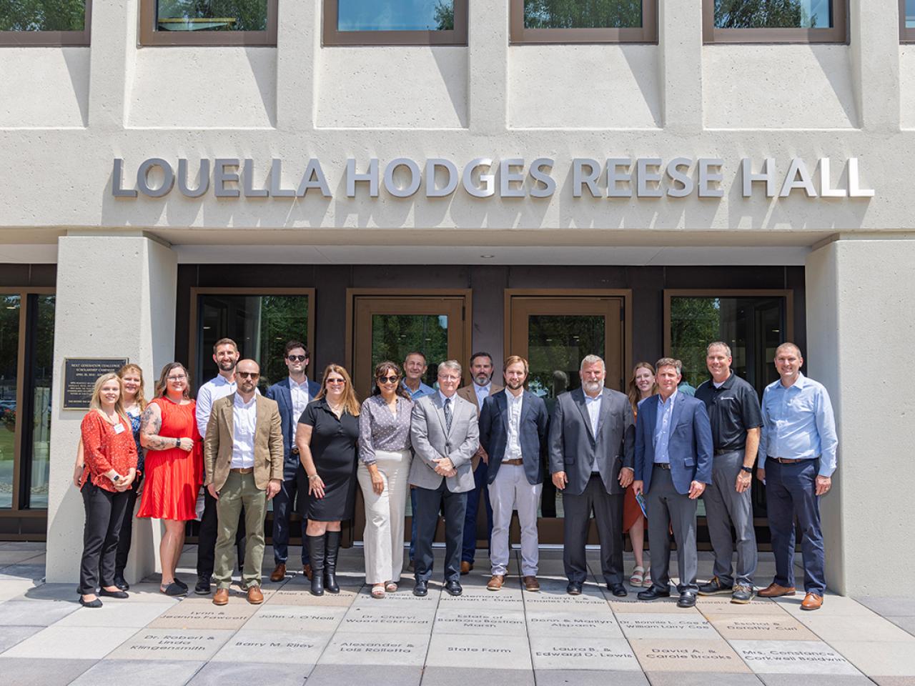 Portrait of campus facilities staff, the design firm and construction team for the newly renovated Hodges Hall.