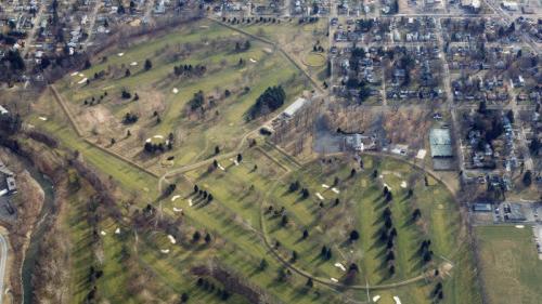 Ariel view of the Octagon Earthworks in Newark.